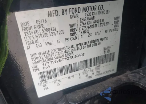 2016 Ford F-250 Xlt z USA, uszkodzony, nr VIN 1FT7W2BT7GEC99497